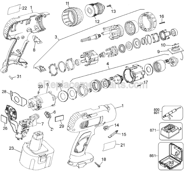 Page A Diagram and Parts List for 2872 Type 1 Black and Decker Cordless Drill